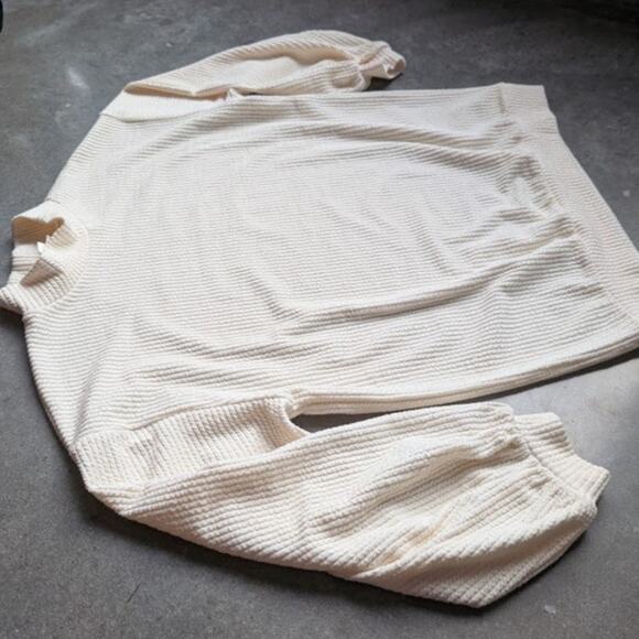 P CILL Ribbed Sweater Mock Neck 3/4 Sleeve Size Medium Faux Waffle Knit Pullover - Picture 2 of 10